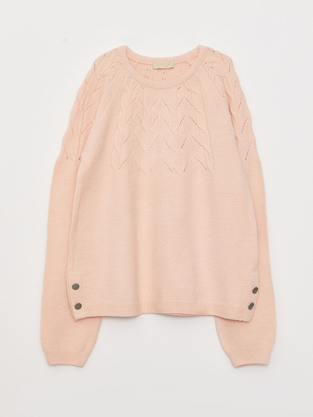 Pembe Bisiklet Yaka Kendinden Desenli Uzun Kollu Kız Çocuk Triko Kazak