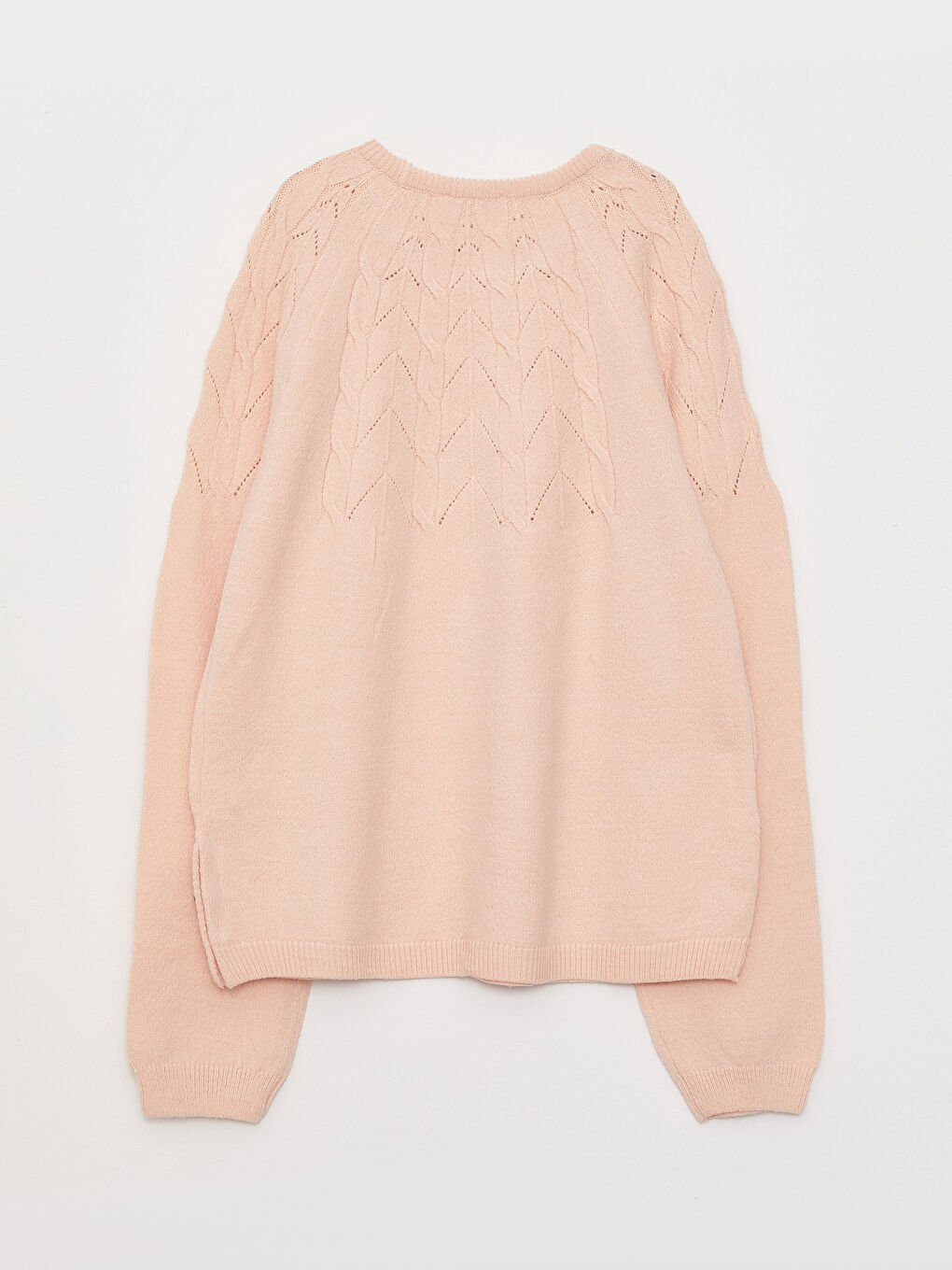 Pembe Bisiklet Yaka Kendinden Desenli Uzun Kollu Kız Çocuk Triko Kazak-1