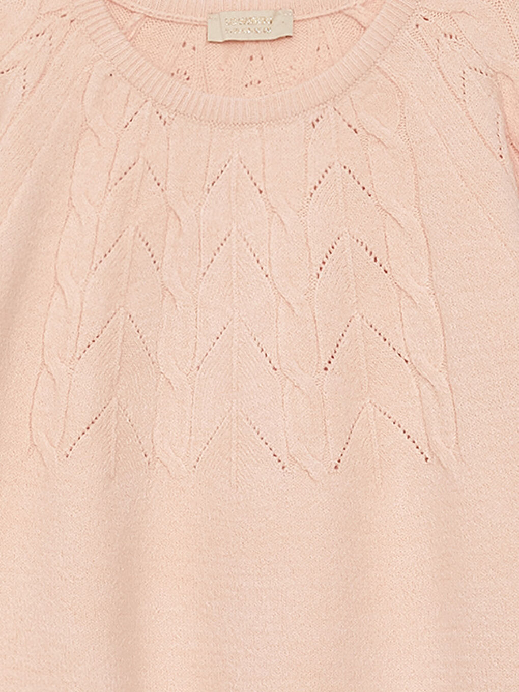 Pembe Bisiklet Yaka Kendinden Desenli Uzun Kollu Kız Çocuk Triko Kazak-2