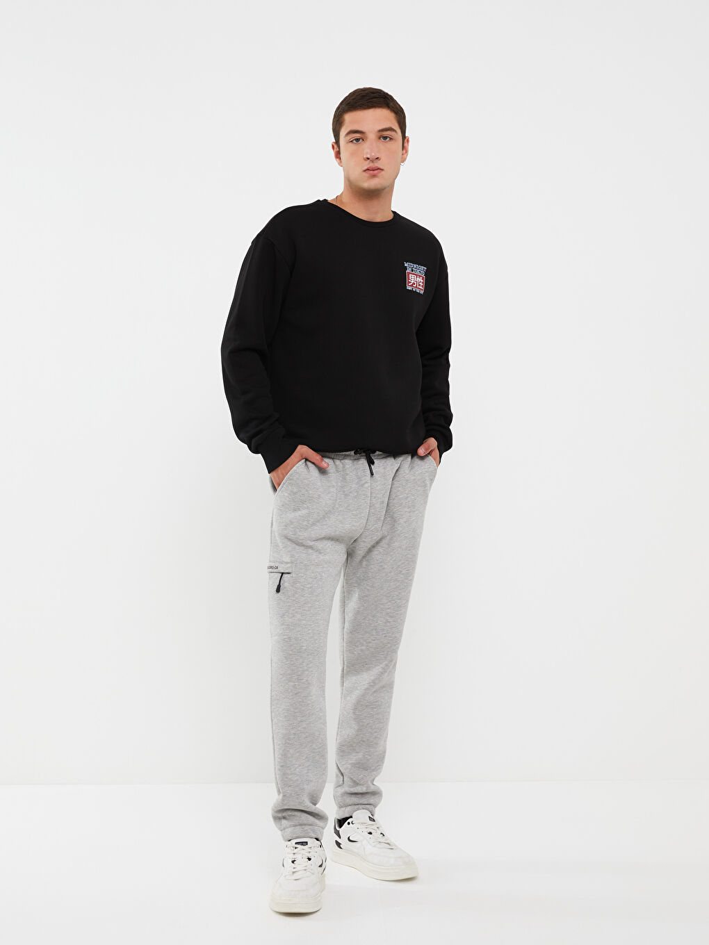 Gri Standart Kalıp Erkek Kalın Jogger Eşofman Altı-1