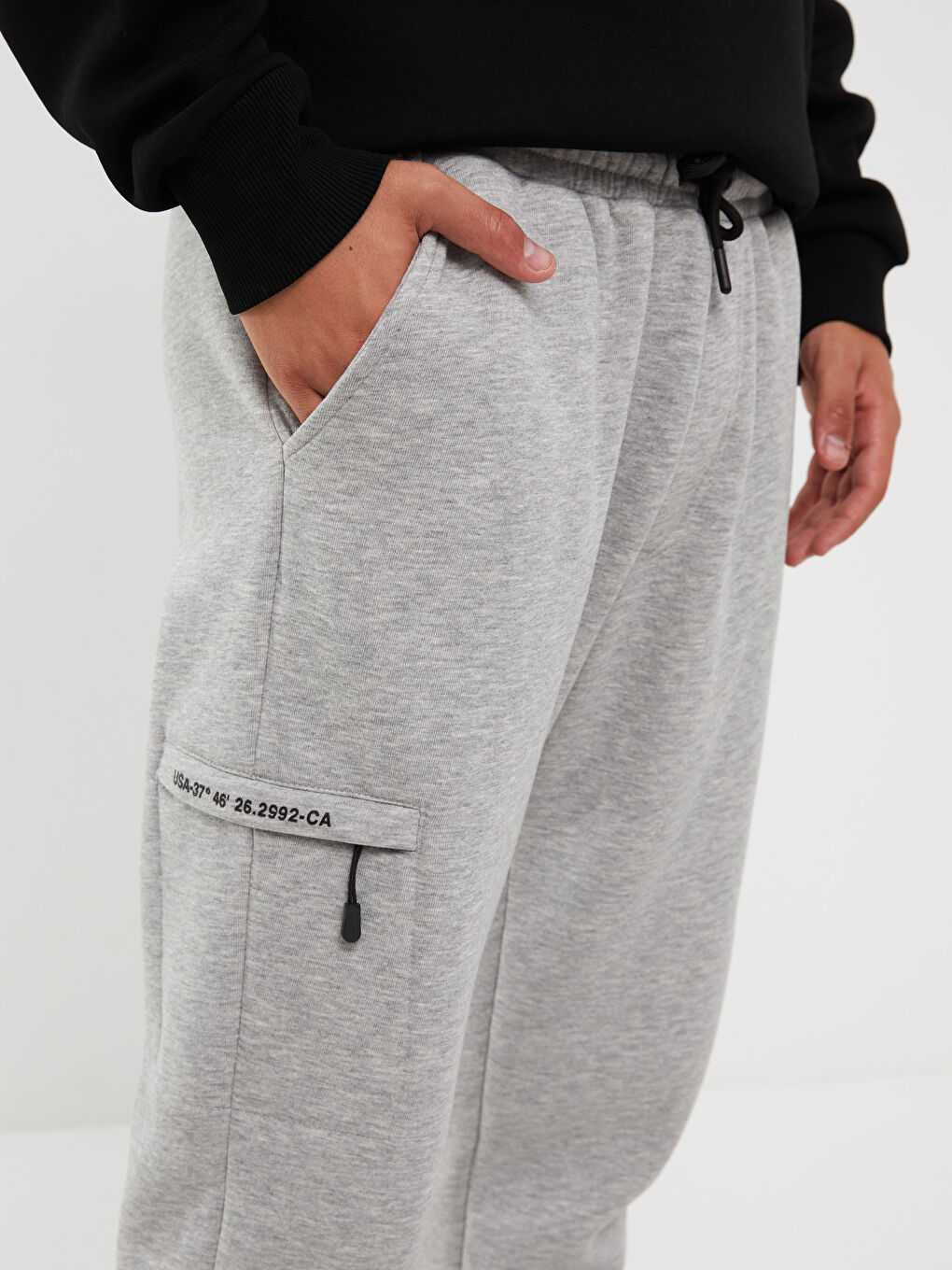 Gri Standart Kalıp Erkek Kalın Jogger Eşofman Altı-2