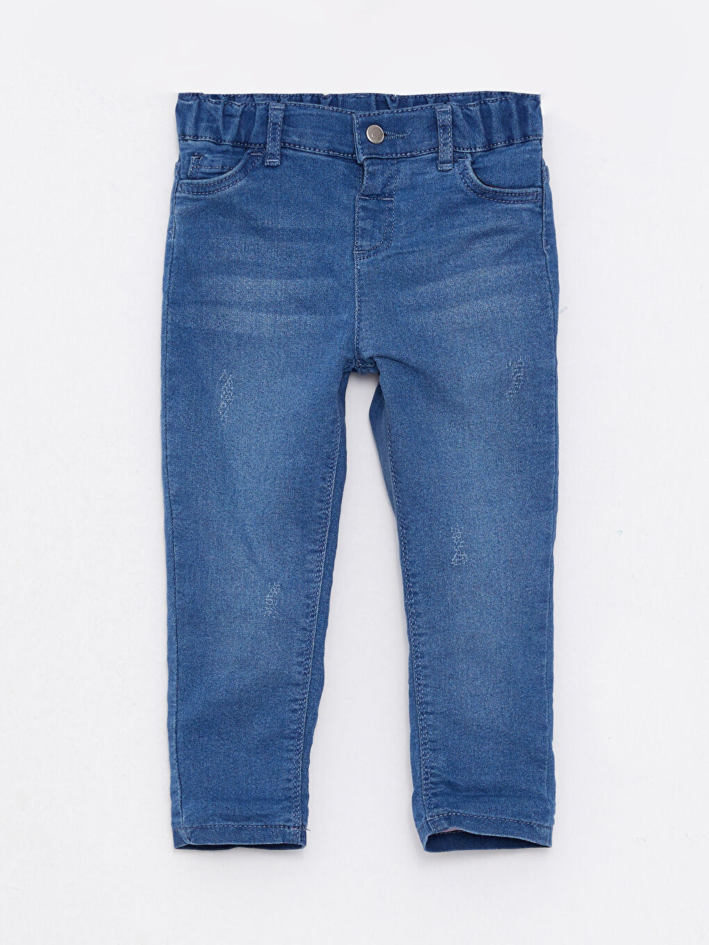 İndigo Beli Lastikli Basic Polar Astarlı Kız Bebek Jean Pantolon-1