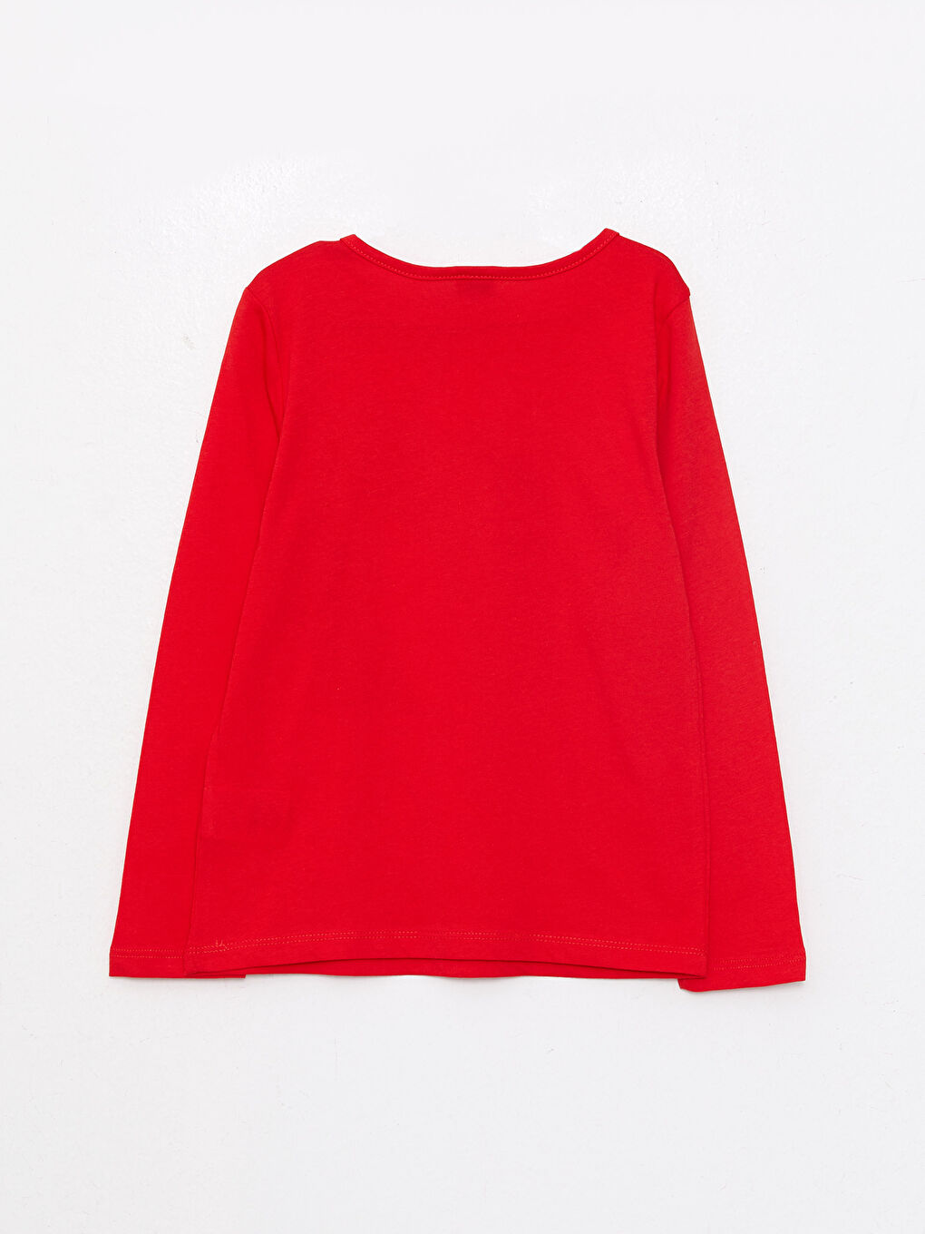 Kırmızı Bisiklet Yaka Baskılı Uzun Kollu Pamuklu Kız Çocuk Tişört-1