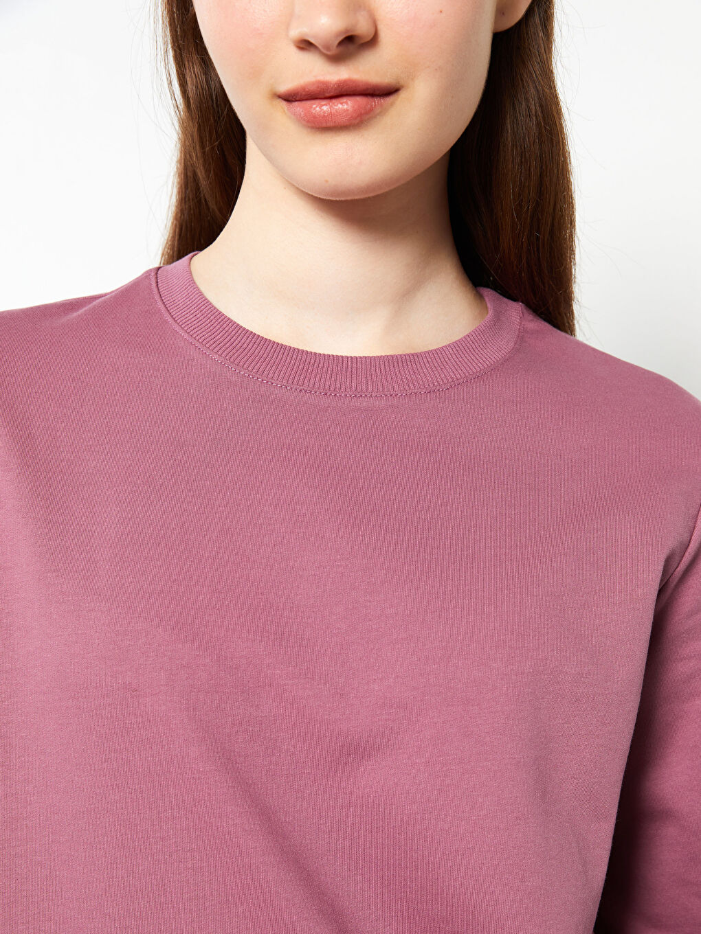 Crew Neck Plain Long Sleeve Women's Sweatshirt Tunic-3