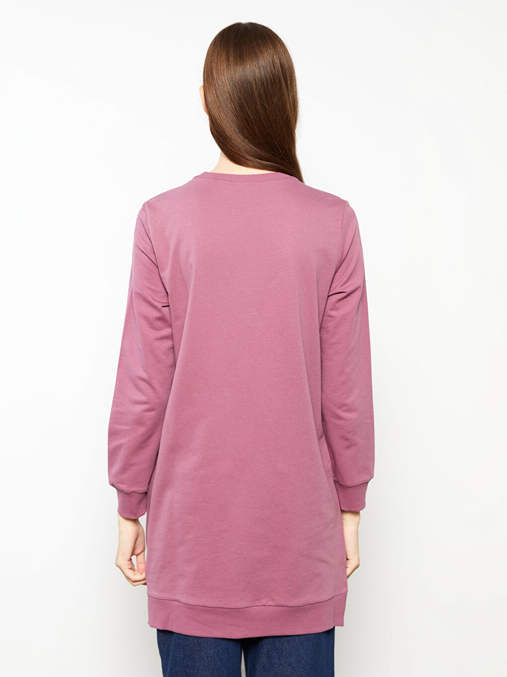 Crew Neck Plain Long Sleeve Women's Sweatshirt Tunic-4