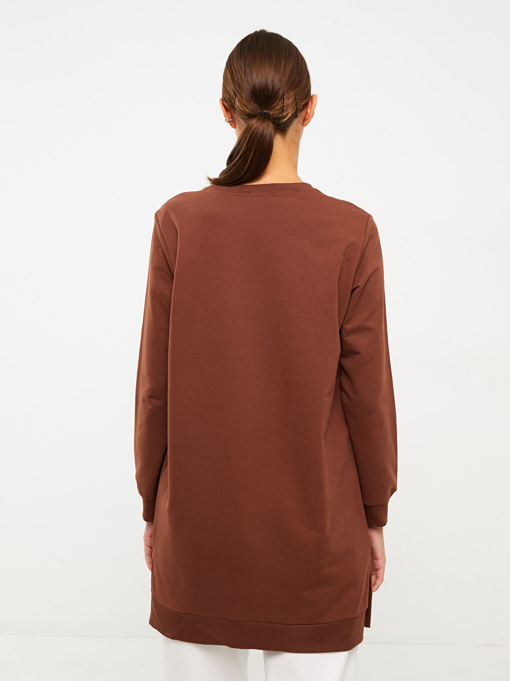 Crew Neck Plain Long Sleeve Women's Sweatshirt Tunic-4