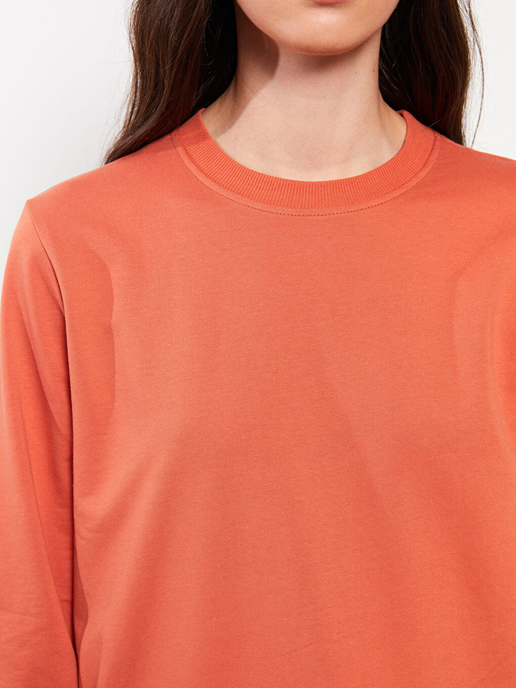 Crew Neck Plain Long Sleeve Women's Sweatshirt Tunic-2