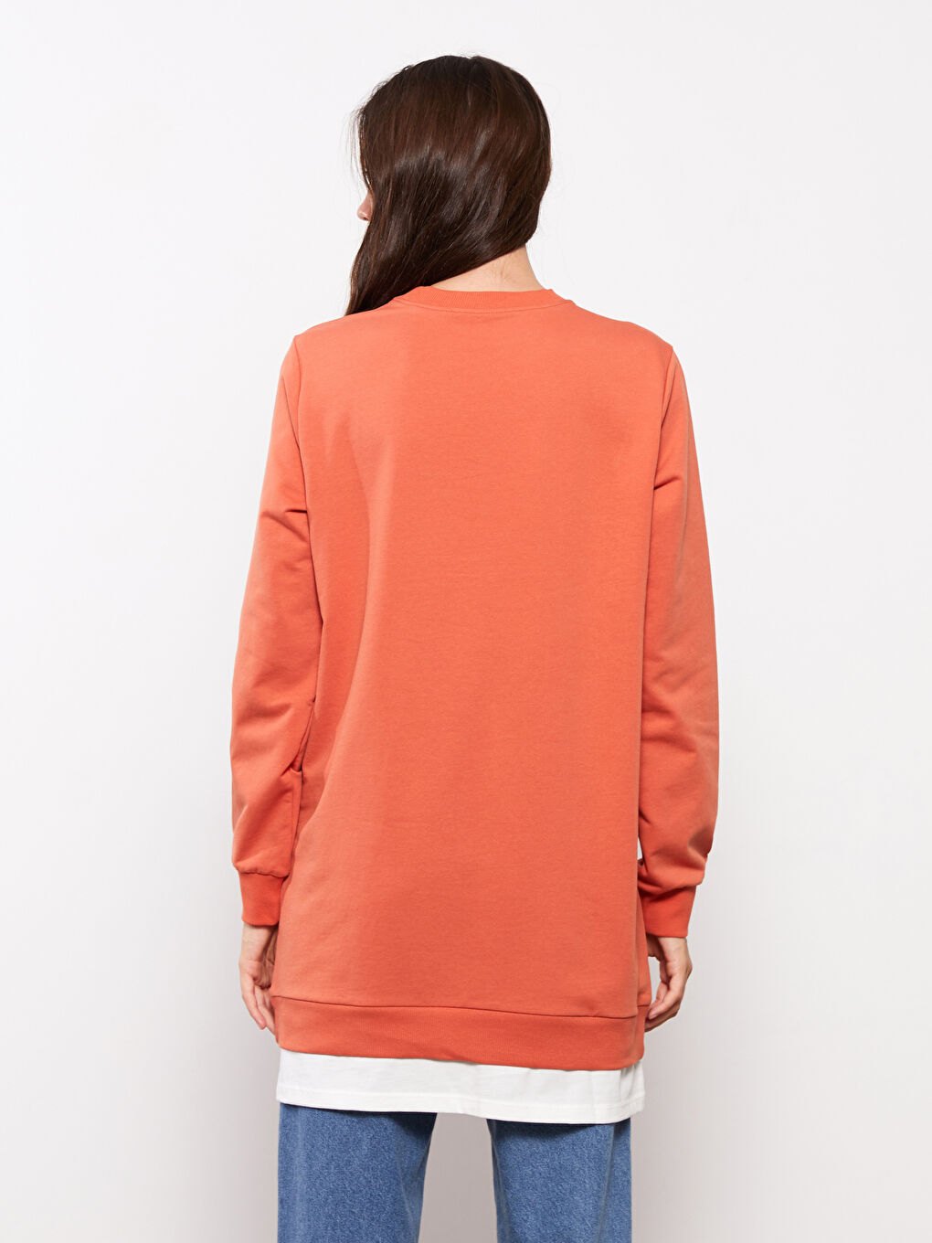 Crew Neck Plain Long Sleeve Women's Sweatshirt Tunic-3