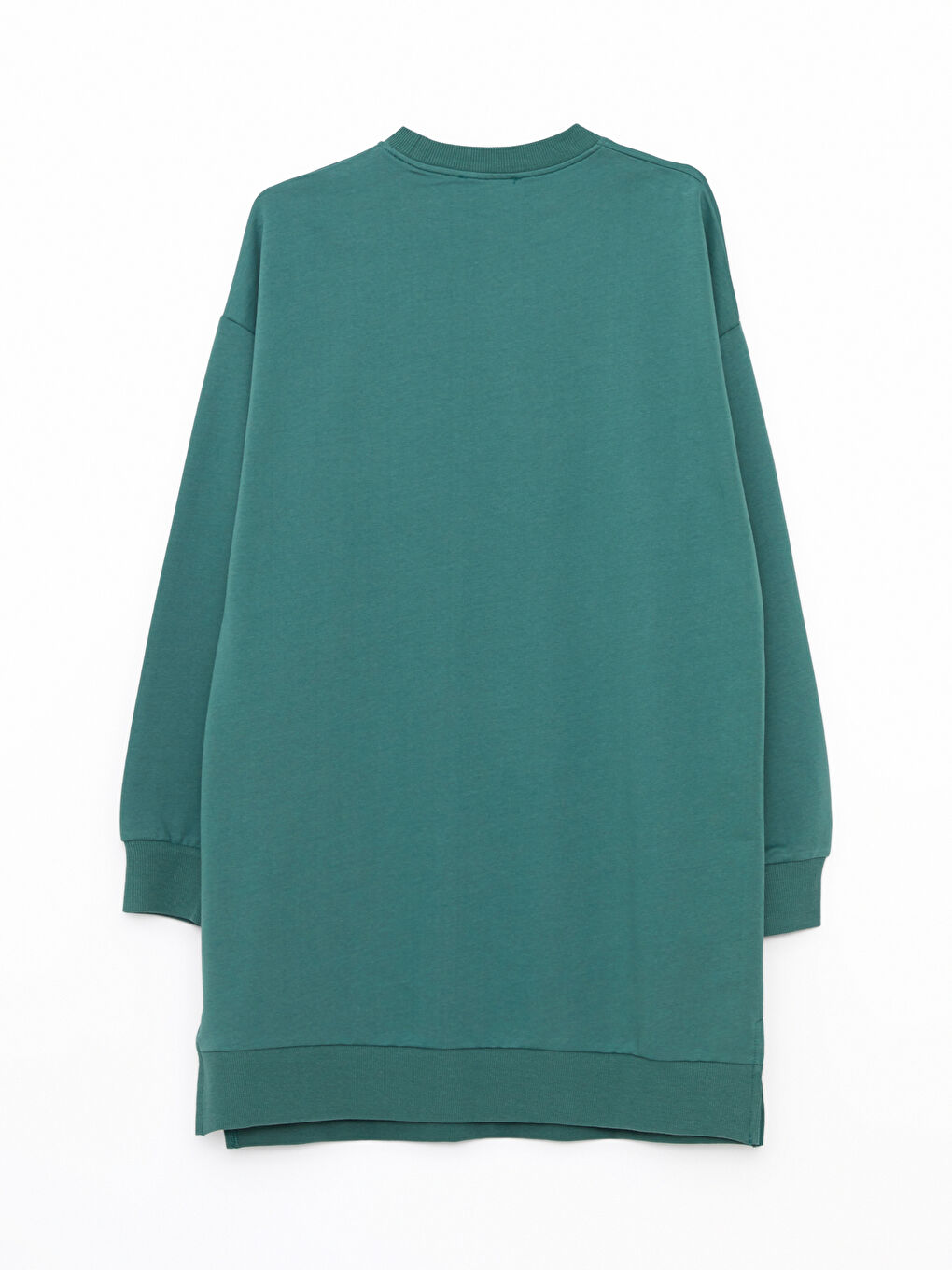 Yeşil Bisiklet Yaka Nakışlı Uzun Kollu Oversize Kadın Sweatshirt Tunik-6