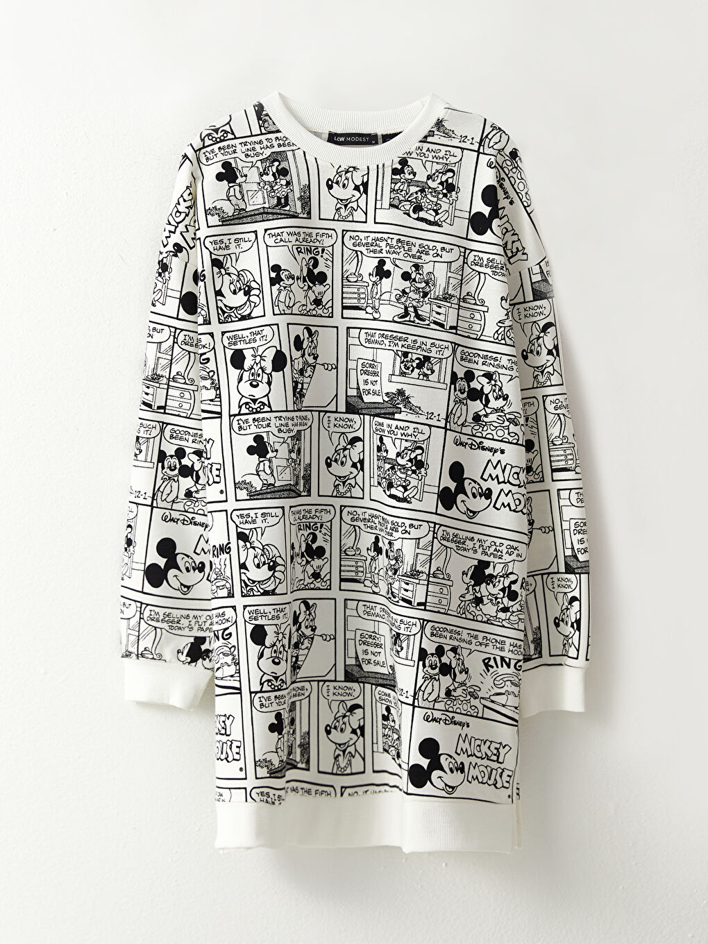 LCW Modest Siyah Bisiklet Yaka Mickey Mouse Baskılı Uzun Kollu Oversize Kadın Sweatshirt Tunik - 4