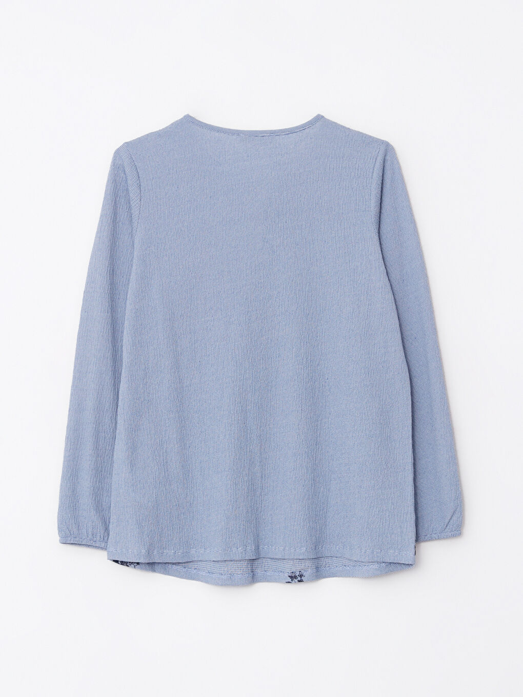 Mavi Bağlamalı Yaka Nakışlı Uzun Kollu Kadın Bluz-6