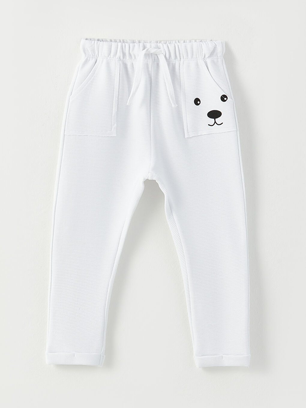 Beyaz Beli Lastikli Baskılı Erkek Bebek Eşofman Alt