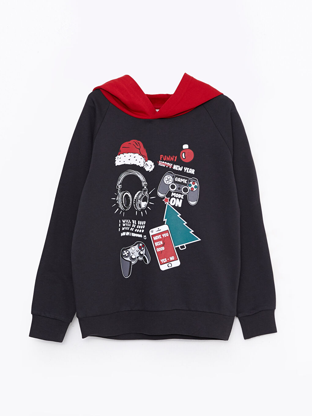 LCW Kids Siyah Kapüşonlu Uzun Kollu Erkek Çocuk Sweatshirt