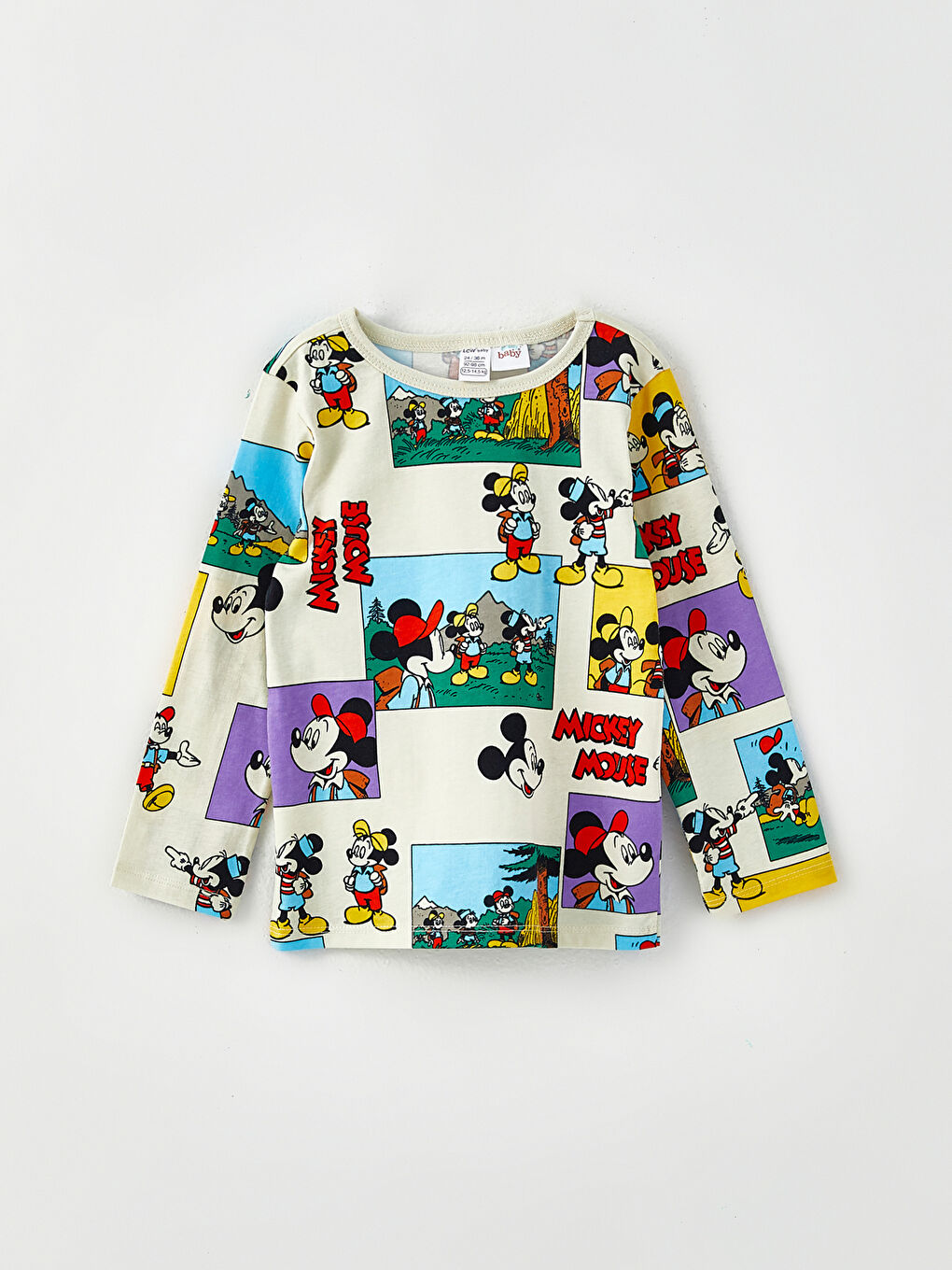 LCW baby Bej Bisiklet Yaka Uzun Kollu Mickey Mouse Baskılı Erkek Bebek 2'li Pijama Takımı - 1