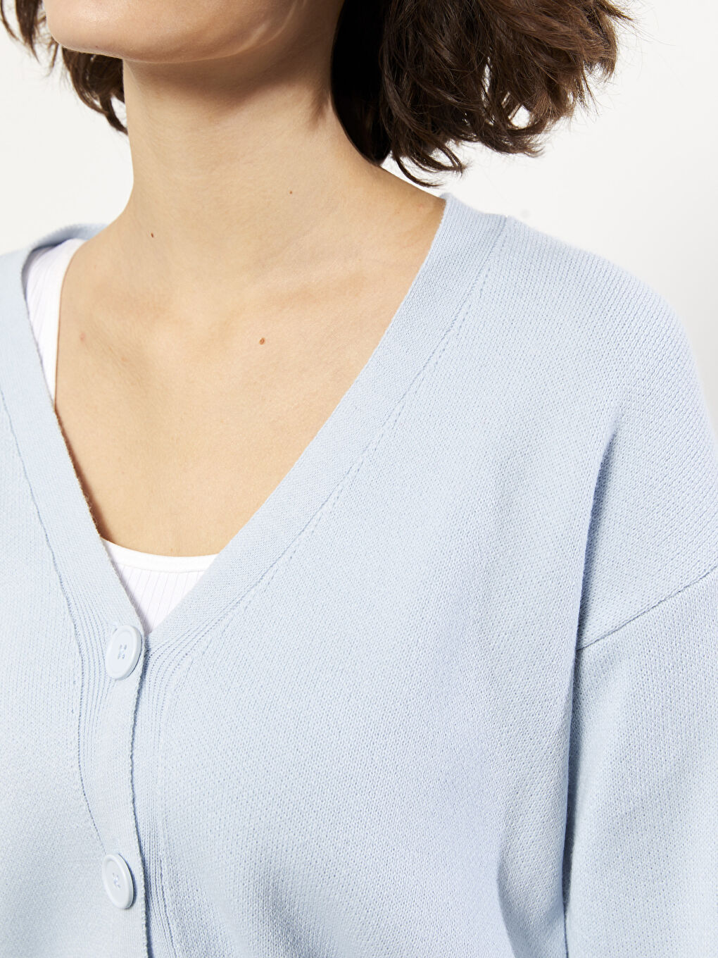 Mavi V Yaka Kadın Triko Hırka-3