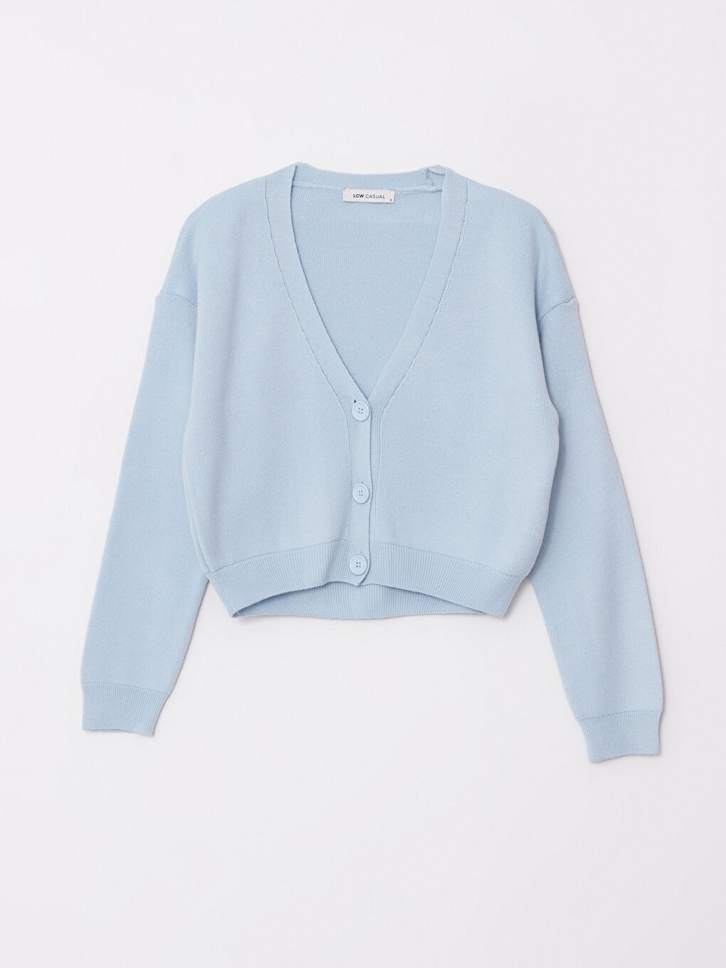 Mavi V Yaka Kadın Triko Hırka-5