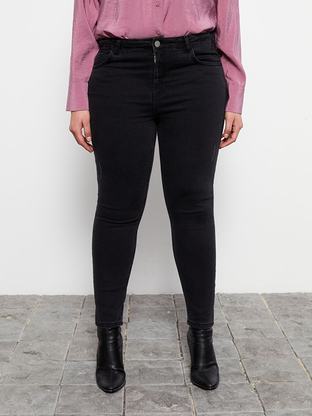 Antrasit Kadın Büyük Beden Mercury Skinny Fit Düz Jean Pantolon-2