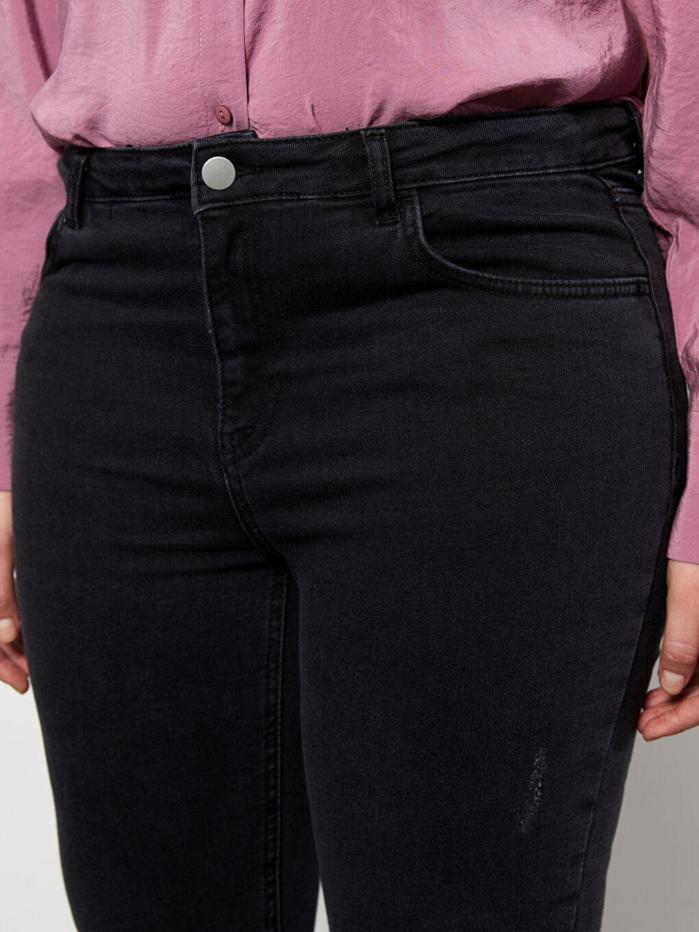 Antrasit Kadın Büyük Beden Mercury Skinny Fit Düz Jean Pantolon-4