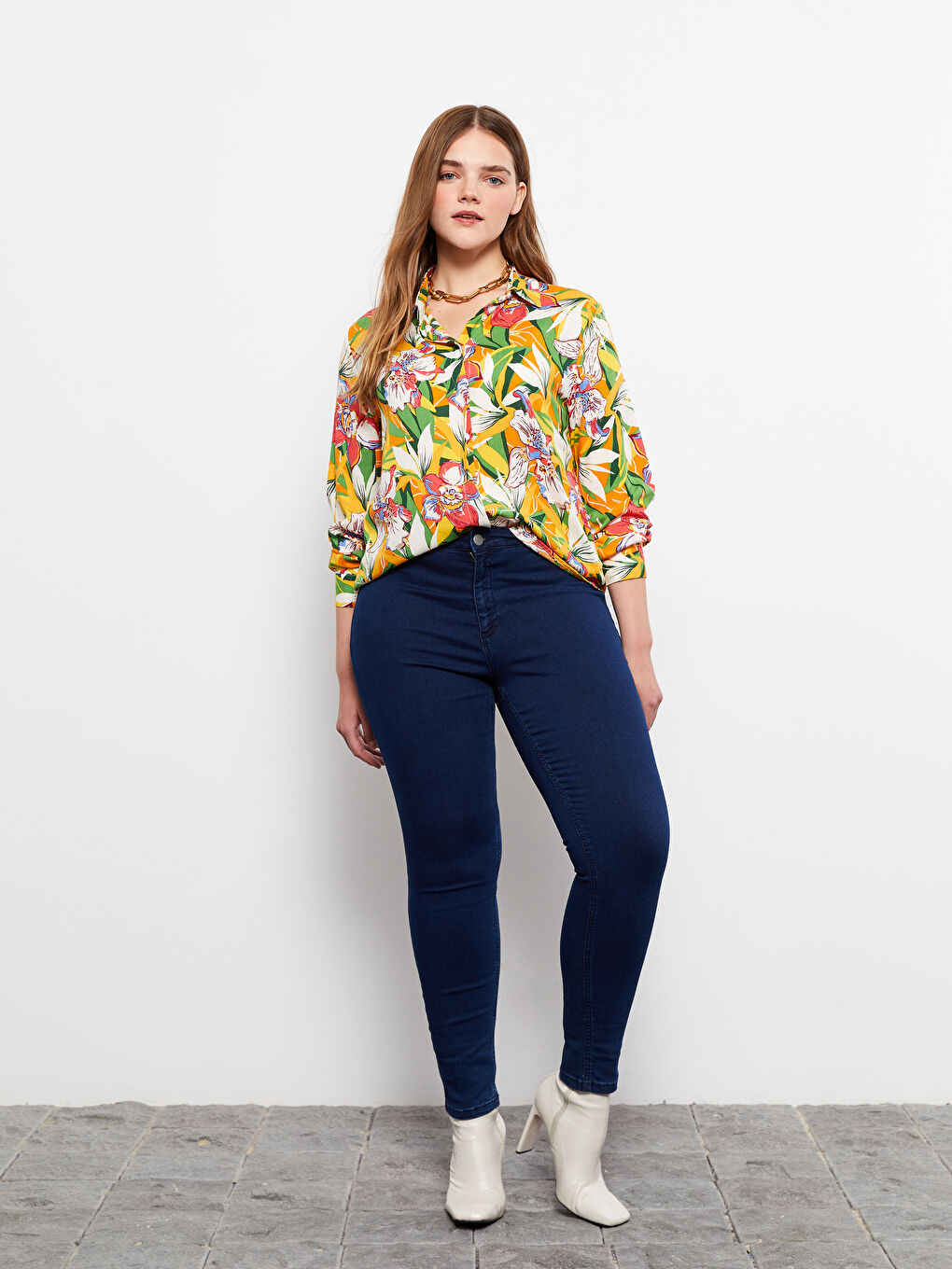 İndigo Kadın Büyük Beden Mercury Skinny Fit Düz Jean Pantolon-1