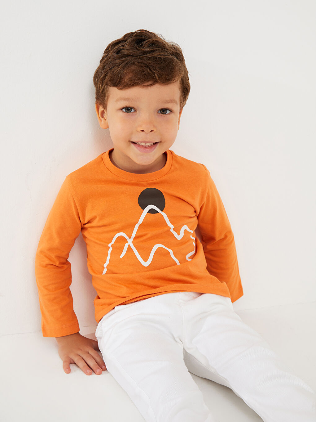 Tricou Bebeluși Băieți Mânecă Lungă Imprimat din Bumbac cu Guler Rotund-1