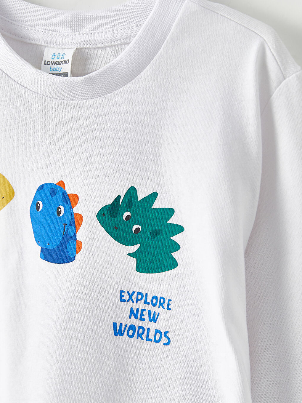 Beyaz Bisiklet Yaka Uzun Kollu Baskılı Pamuklu Erkek Bebek Tişört-1