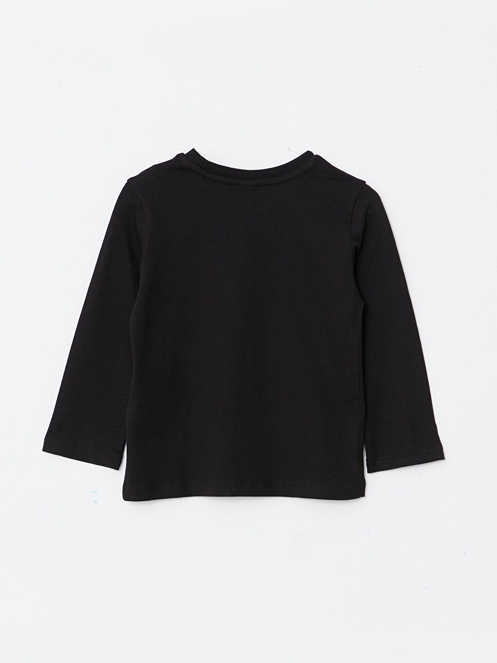 Siyah Bisiklet Yaka Uzun Kollu Baskılı Pamuklu Erkek Bebek Tişört-1