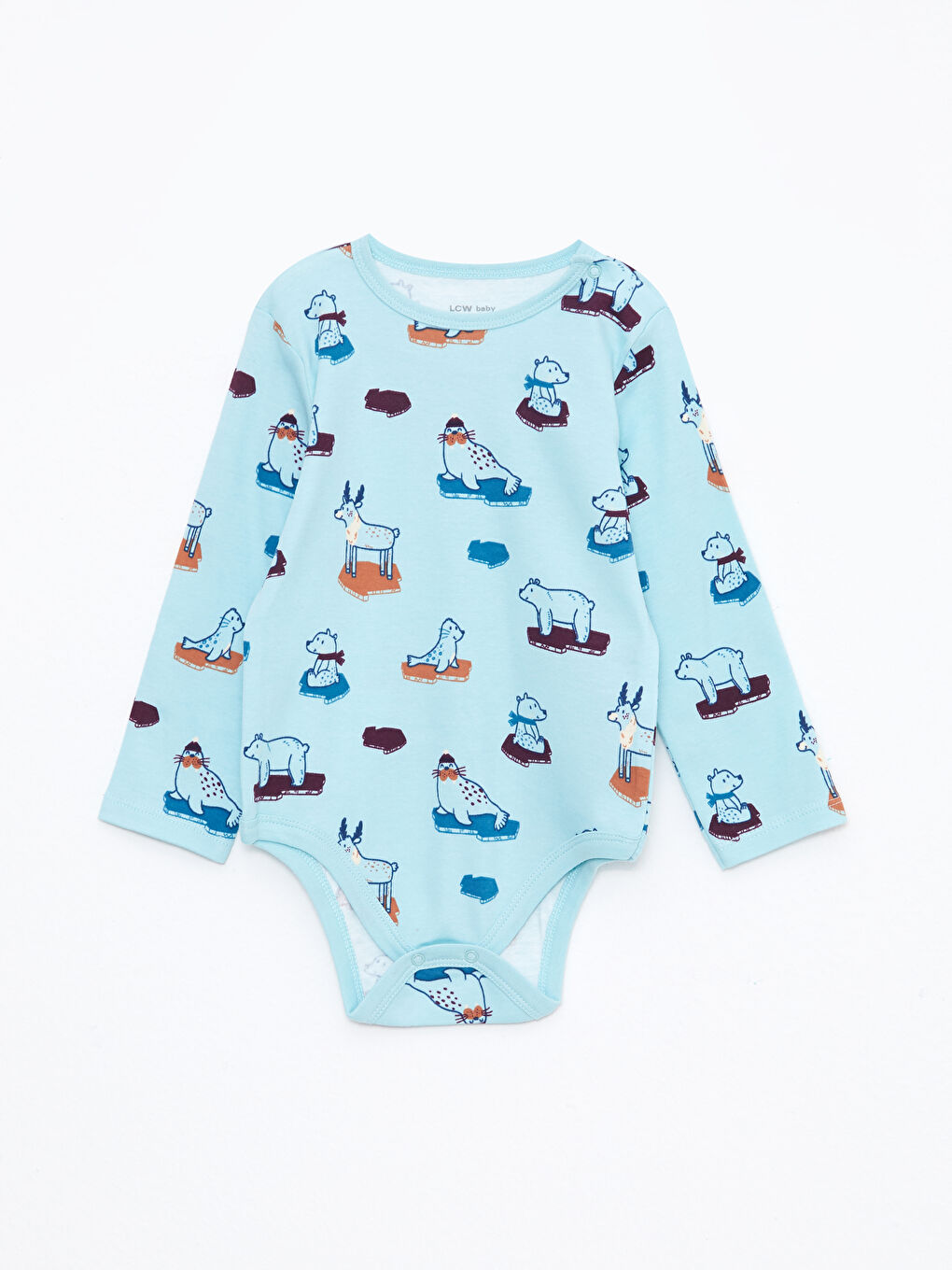 بدلة جسم ياقة دائرية كم طويل للأولاد الرضع مع كباسين في منطقة الحفاض - مجموعة من قطعتين-1