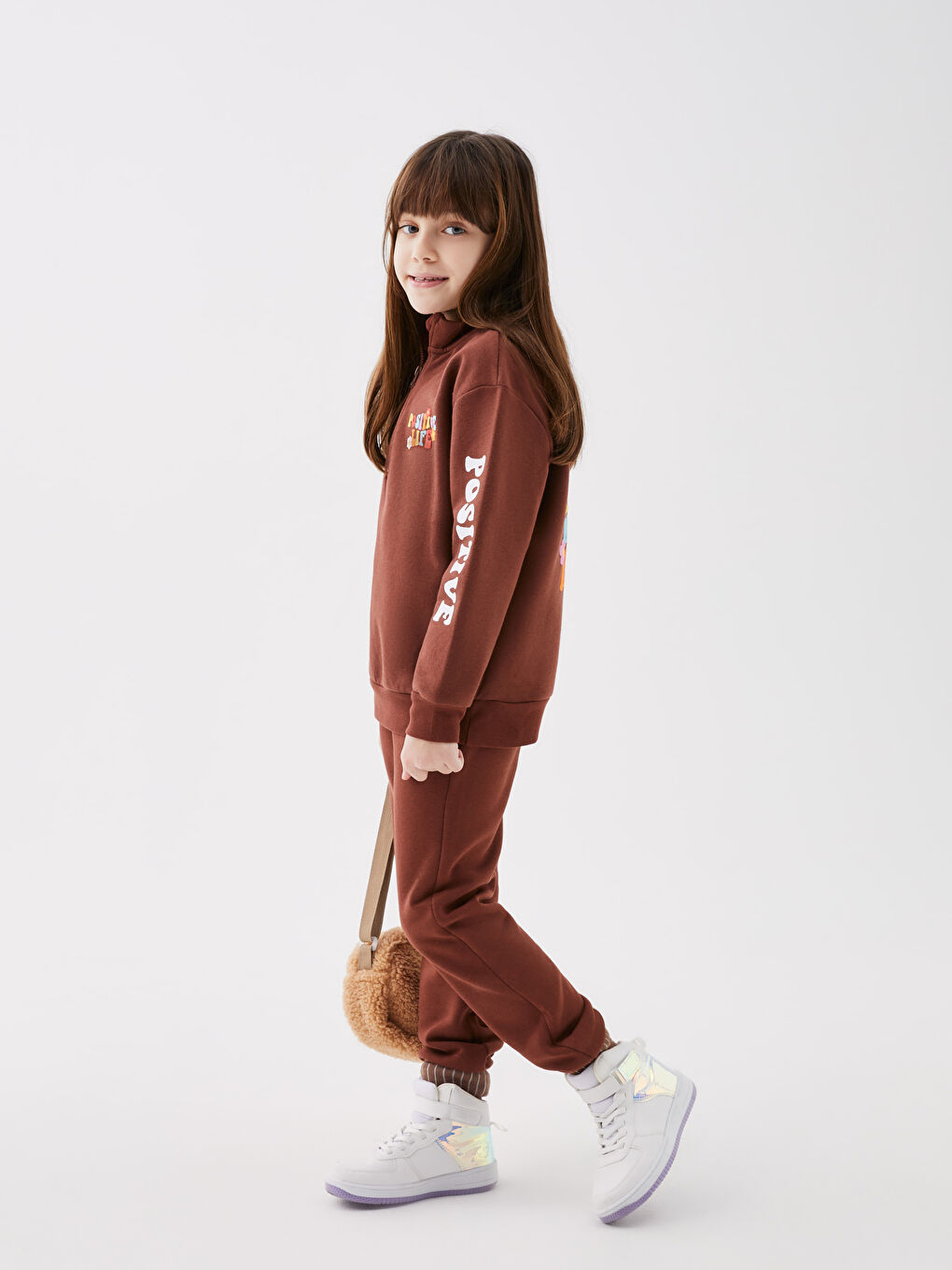 Μακρυμάνικα Εκτυπωμένα Φούτερ και Παντελόνια Φόρμας για Κορίτσια με Λαιμό Χωνί-1