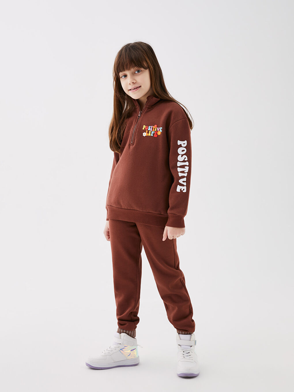 Μακρυμάνικα Εκτυπωμένα Φούτερ και Παντελόνια Φόρμας για Κορίτσια με Λαιμό Χωνί