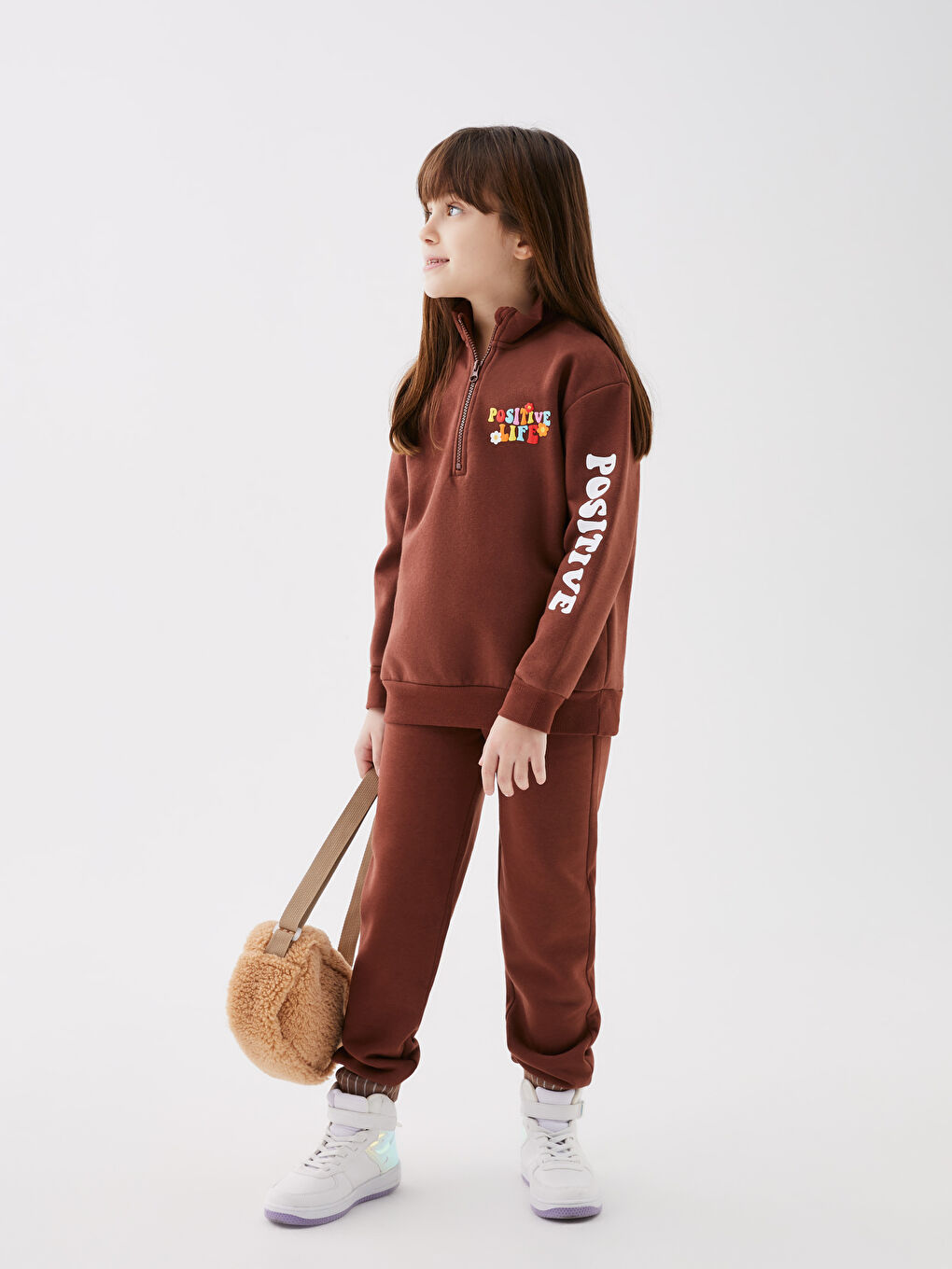 Μακρυμάνικα Εκτυπωμένα Φούτερ και Παντελόνια Φόρμας για Κορίτσια με Λαιμό Χωνί-2