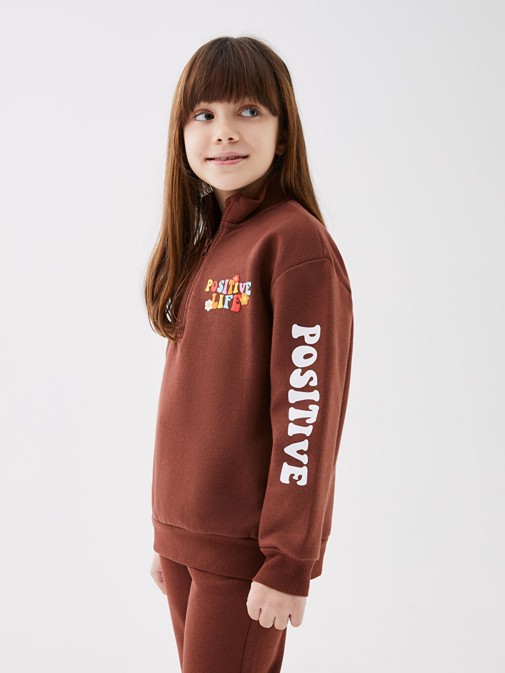 Μακρυμάνικα Εκτυπωμένα Φούτερ και Παντελόνια Φόρμας για Κορίτσια με Λαιμό Χωνί-3