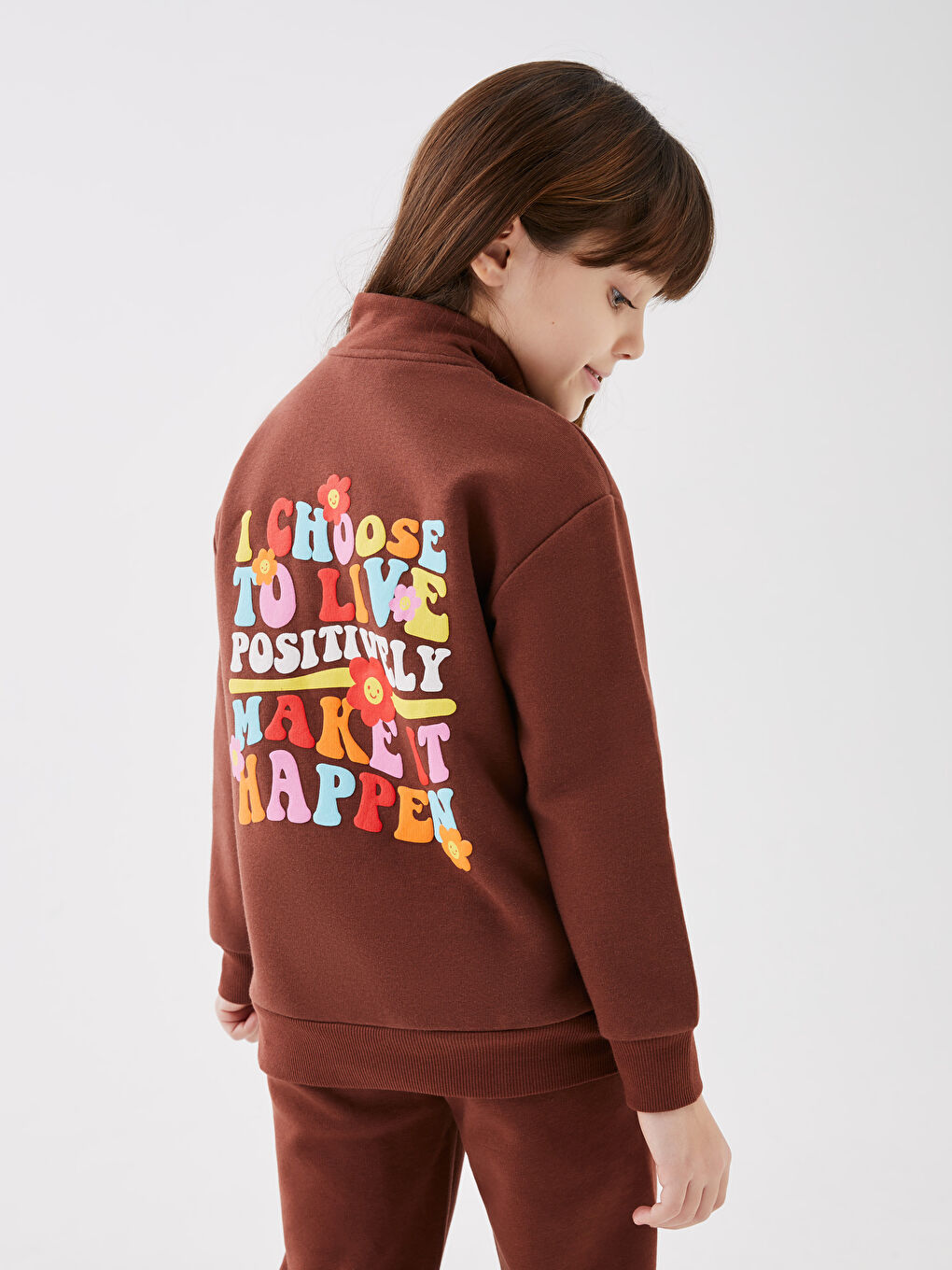 Μακρυμάνικα Εκτυπωμένα Φούτερ και Παντελόνια Φόρμας για Κορίτσια με Λαιμό Χωνί-4