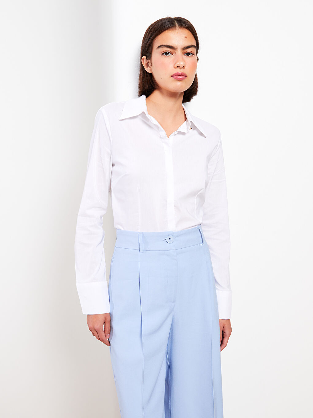 әйелдерге арналған ұзын жеңді түймелі стандартты пішімді жейде-2