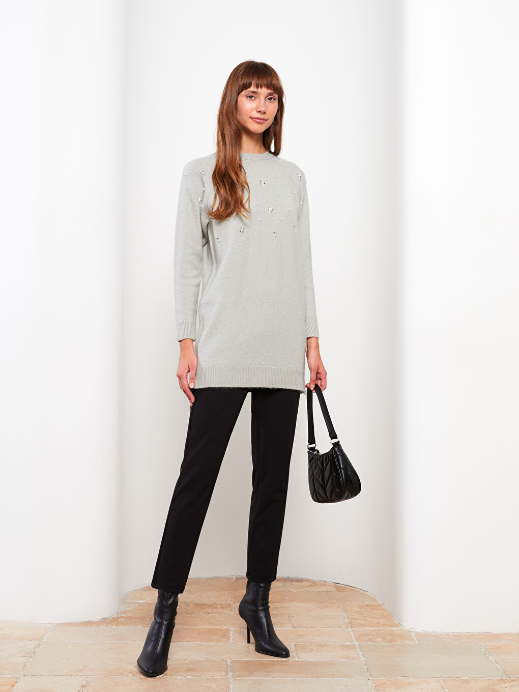 Pantalon Uni Coupe Ample pour Femmes-1