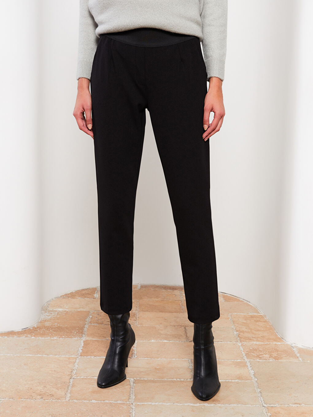 Pantalon Uni Coupe Ample pour Femmes-3