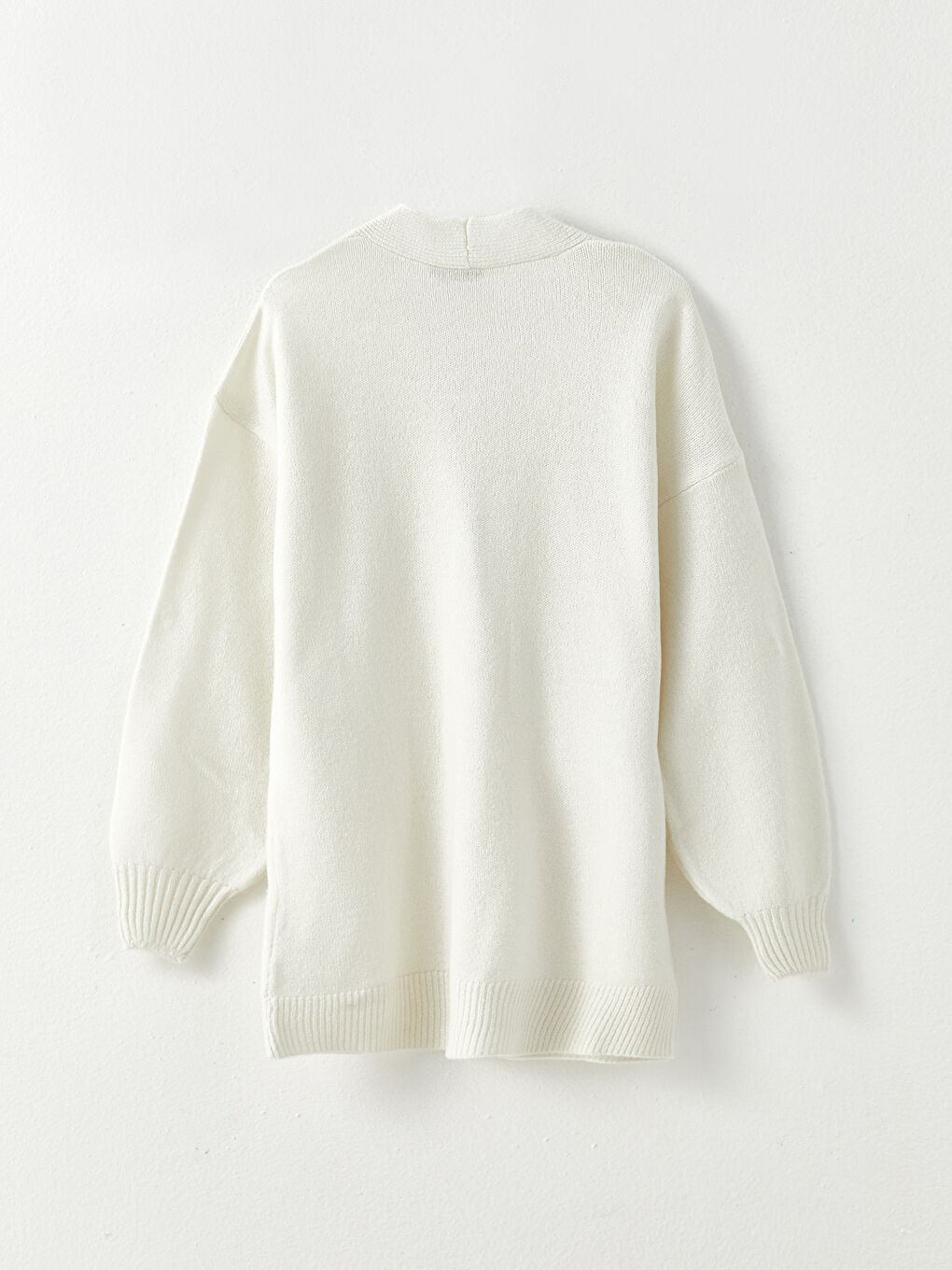 Ekru V Yaka Nakışlı Uzun Kollu Kadın Triko Hırka-6