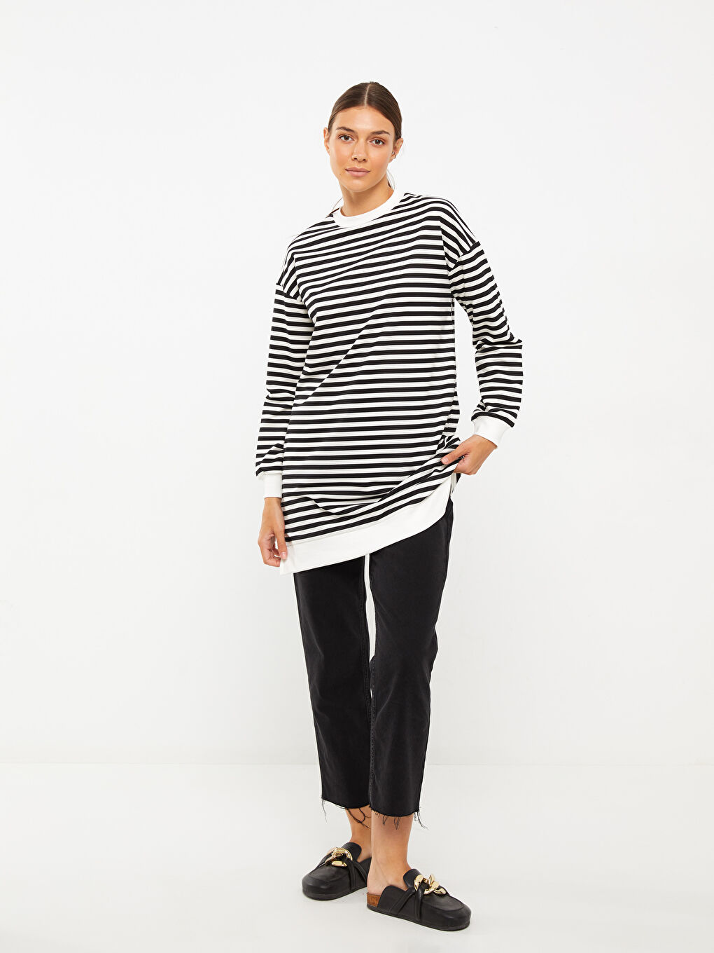 Ριγέ Υπερμεγέθης Γυναικείο Φούτερ Χιτώνιο