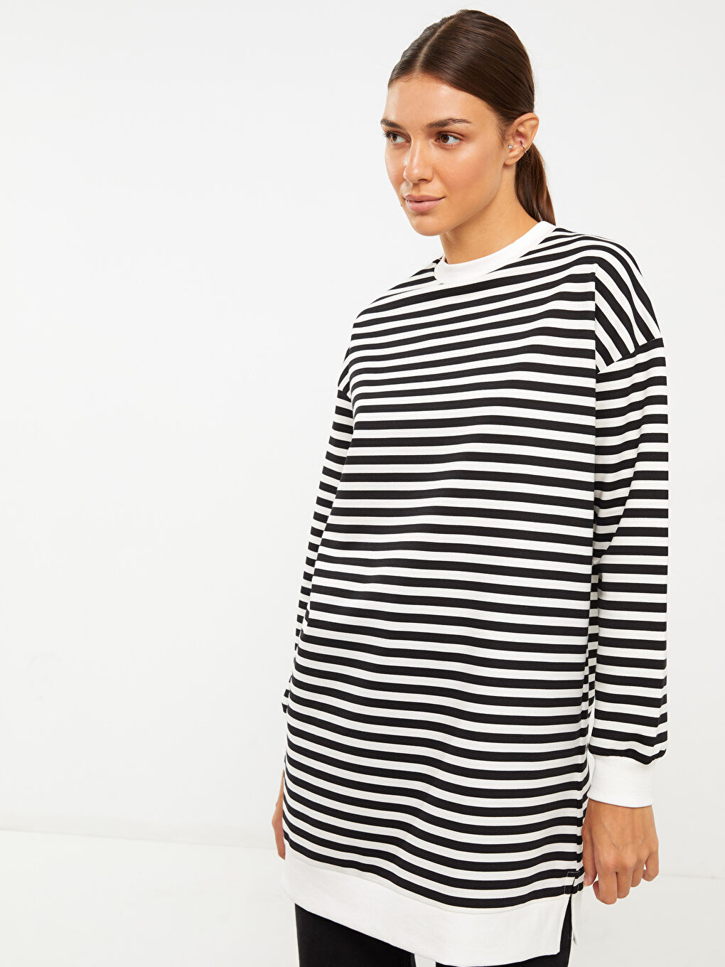 Ριγέ Υπερμεγέθης Γυναικείο Φούτερ Χιτώνιο-1