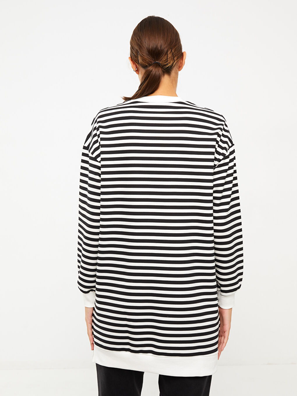 Ριγέ Υπερμεγέθης Γυναικείο Φούτερ Χιτώνιο-3