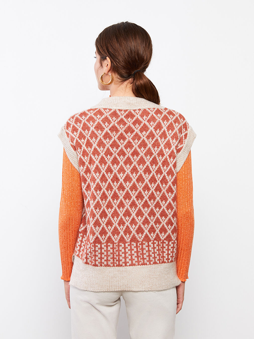 LCWAIKIKI Basic V-Ausschnitt Gemusterter Damen Strickpullover -W2EY86Z8-G5H
