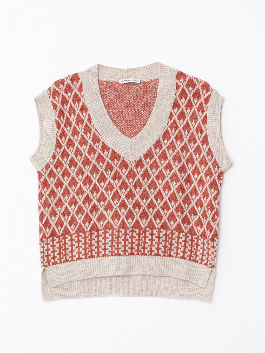 LCWAIKIKI Basic V-Ausschnitt Gemusterter Damen Strickpullover -W2EY86Z8-G5H
