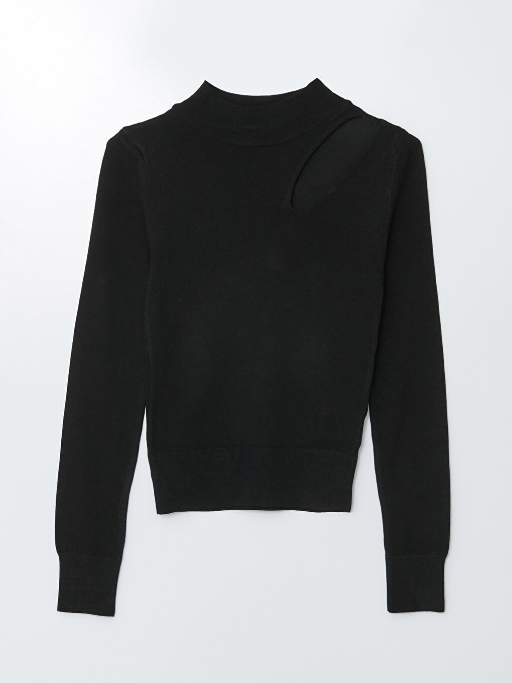 Siyah Dik Yaka Kadın Triko Kazak-5