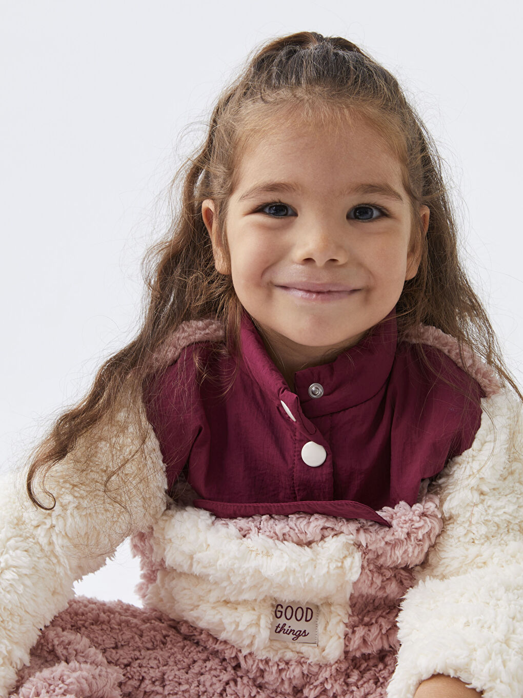 Pembe Dik Yaka Uzun Kollu Pelüş Kız Bebek Sweatshirt ve Pantolon 2'li Takım-2