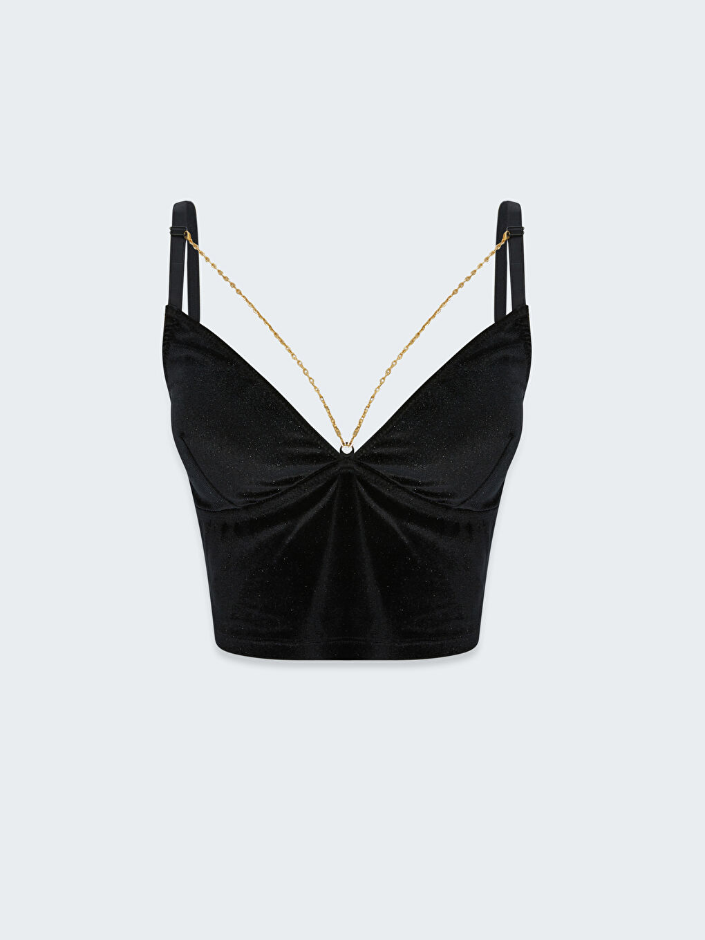 Siyah Balensiz Dolgusuz Zincir Detaylı Kadife Bralet