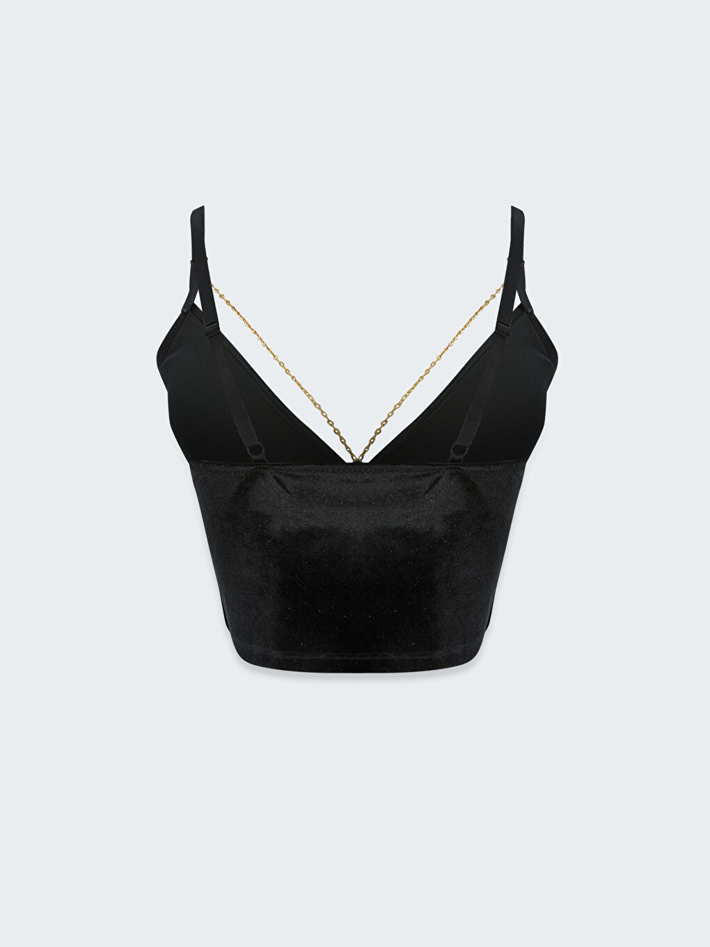 Siyah Balensiz Dolgusuz Zincir Detaylı Kadife Bralet-1