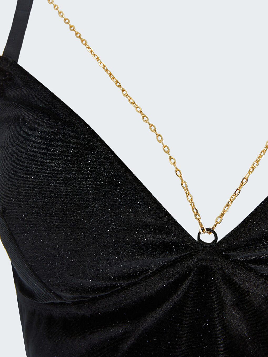 Siyah Balensiz Dolgusuz Zincir Detaylı Kadife Bralet-2