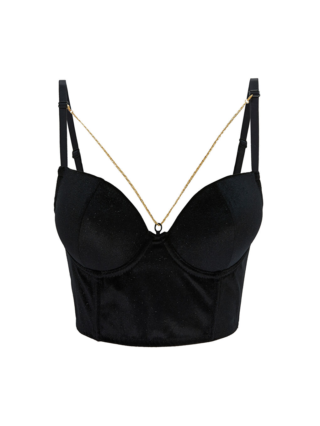 Siyah Balenli Yarım Dolgulu Kadife Bralet