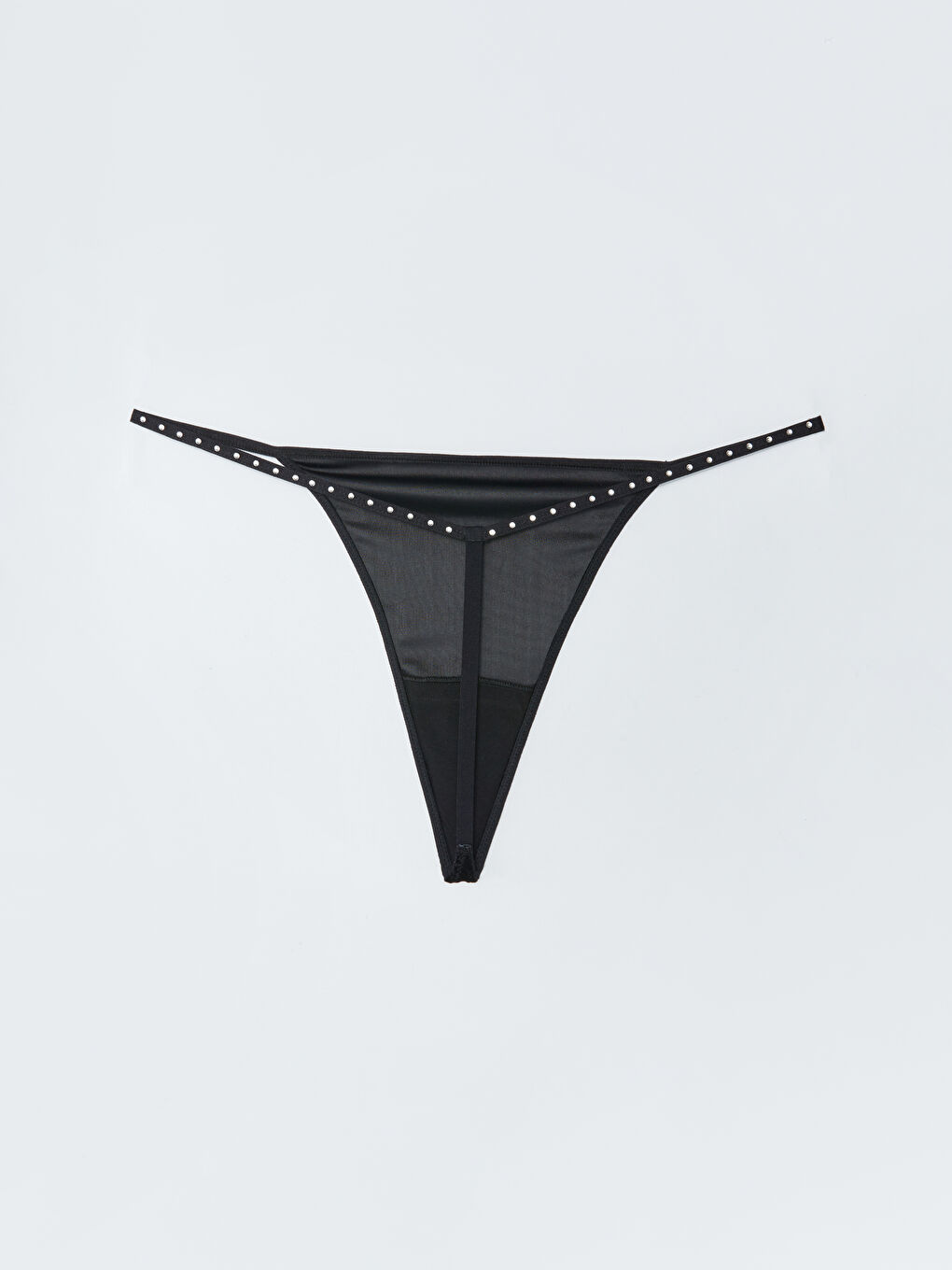 Siyah Parlak Taş Baskılı Fantezi Tanga Külot-1