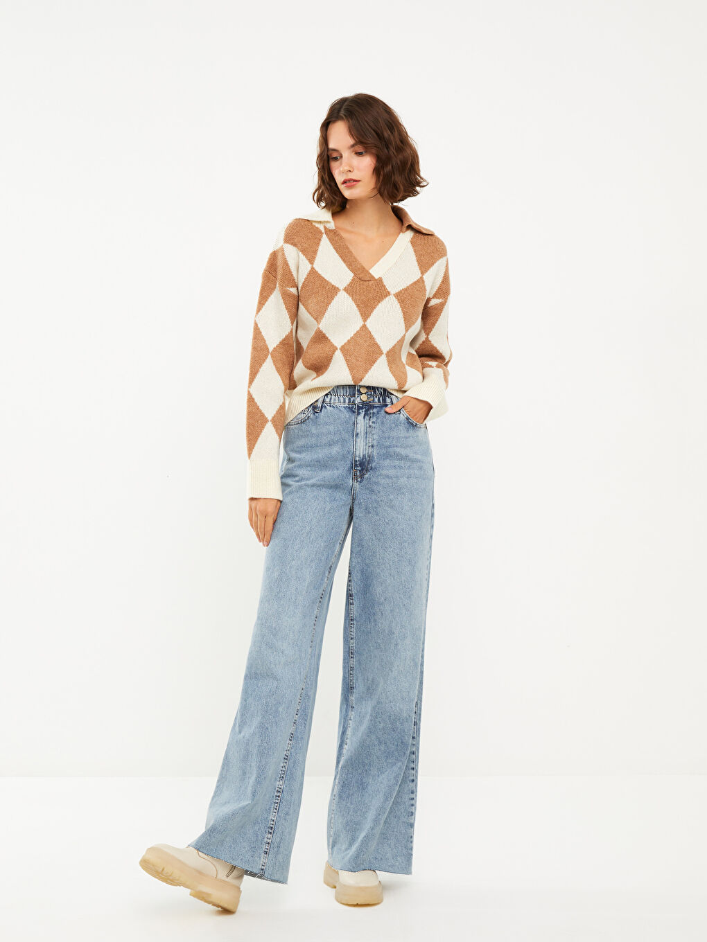 Women's High Waisted Wideleg Regular Denim Trousers-1