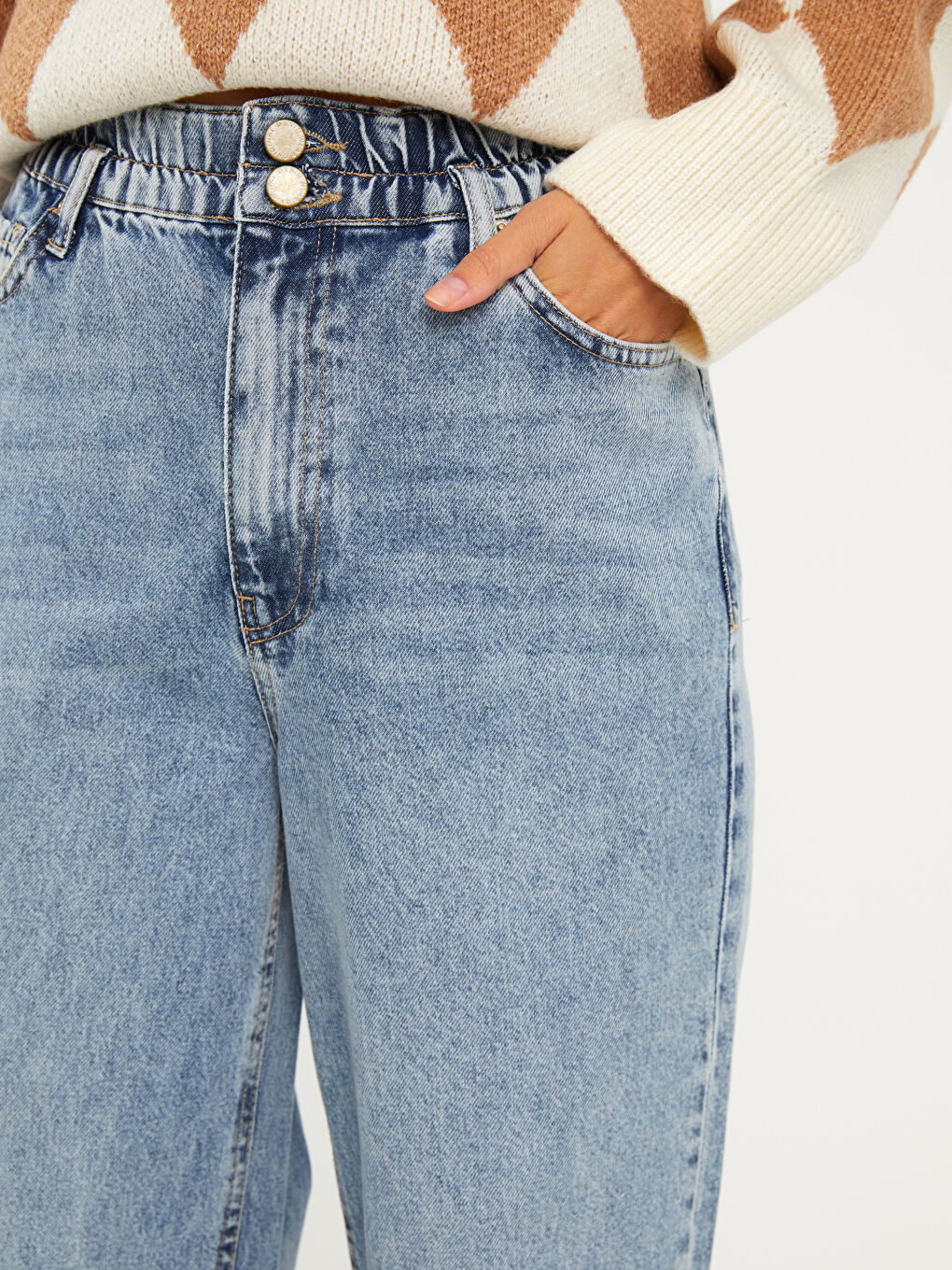 Women's High Waisted Wideleg Regular Denim Trousers-2